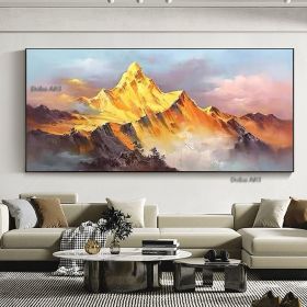 Gold Mountain Oil Painting on Canvas Original Blue Sky Painting Gold Wall Art Abstract Landscape Decor Wall Art Home Decor - 60X120cm