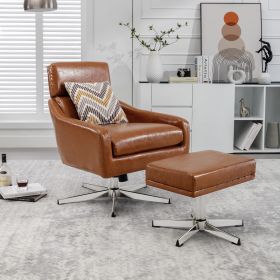 PU Leather Swivel Armchair with Ottoman for Living Room, Bedroom, Office - as Pic