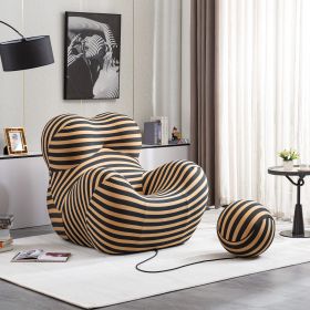 Barrel Chair with Ottoman, Mordern Comfy Stripe Chair for Living Room (3 Colors, 2 Size), Black & Yellow Stripe and Large Size - as Pic