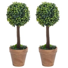 Artificial Boxwood Plants 2 pcs with Pots Ball Shaped Green 13" - Green