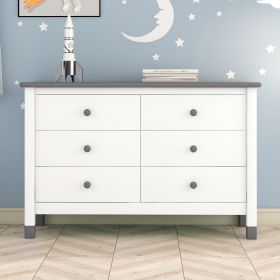 Wooden Storage Dresser with 6 Drawers,Storage Cabinet for kids Bedroom,White+Gray - as Pic