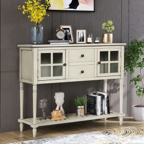 Sideboard Console Table with Bottom Shelf, Farmhouse Wood/Glass Buffet Storage Cabinet Living Room - Antique Gray