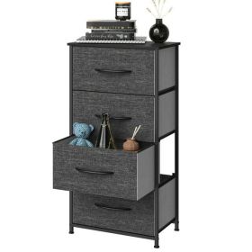 4 Drawers Dresser Shelf Organizer Bedroom Bedside Storage Tower Black Grey - Dark Gray