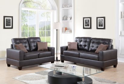 Living Room Furniture 2pc Sofa Set Espresso Faux Leather Tufted Sofa Loveseat w Pillows Cushion Couch - as Pic