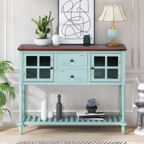 Sideboard Console Table with Bottom Shelf, Farmhouse Wood/Glass Buffet Storage Cabinet Living Room (Color: Retro Blue)
