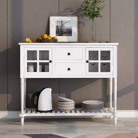 Sideboard Console Table with Bottom Shelf, Farmhouse Wood/Glass Buffet Storage Cabinet Living Room (Color: White)