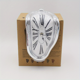 1pc, Surreal Melted Twisted Roman Numeral Wall Clocks Surrealism Style Clock Home Accessory Distorted Wall Watch Decor - Silvery