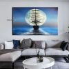 Handmade Sailboat Painting Seascape Original Art Boat Painting Nautical Artwork Full Moon Canvas Painting Night Sky Wall Art - 60X90cm