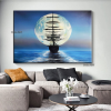 Handmade Sailboat Painting Seascape Original Art Boat Painting Nautical Artwork Full Moon Canvas Painting Night Sky Wall Art - 60X90cm