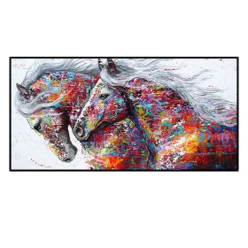 Two Running Horses Canvas Oil Painting Wall Art Pictures Modern Abstract Animal Prints and Posters for Living Room Decor No Frame - 90x120cm