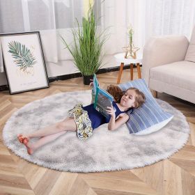 1pc, Tie-Dye Plush PV Velvet Area Rug, 62.99", American Style Round Rug, Floor Decor - Tie-dye Grey - 62.99inch