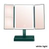 Rechargeable Foldable Makeup Mirror With LED Light 360° Adjust Wireless 1-3X Magnifying 3 Tone Light Desktop Vanity Table Mirror - white light1 - CN