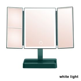 Rechargeable Foldable Makeup Mirror With LED Light 360° Adjust Wireless 1-3X Magnifying 3 Tone Light Desktop Vanity Table Mirror - white light1 - CN