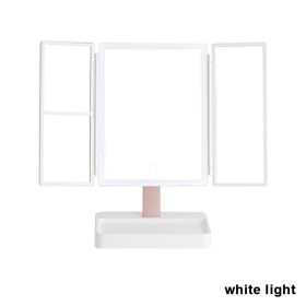 Rechargeable Foldable Makeup Mirror With LED Light 360° Adjust Wireless 1-3X Magnifying 3 Tone Light Desktop Vanity Table Mirror - white light - CN