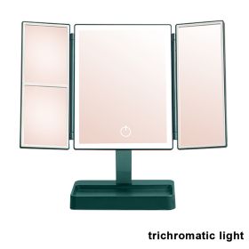 360° Adjust Foldable Makeup Mirror With LED Light Rechargeable Wireless 1-3X Magnifying 3 Tone Light Desktop Vanity Mirror Table - three lights2 - CN