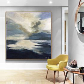 100% Hand Painted Blue Ocean Oil Painting Large Seascape Canvas Modern Art with No frame As A Gift for Living Home Decoration - 70x70cm