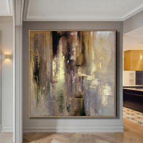 Large Original Hand Painted Abstract Modern Golden Oil Paintings On Canvas Wall Art Entryway Living Room Home Decor No Frame - 80x80cm