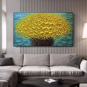 Modern Hand Painted Abstract Large Golden Tree Flower 3d Oil Painting On Canvas Home Decor Wall Art Picture For Living Room No Frame - 50x100cm