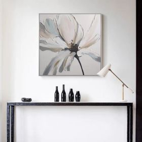 Modern Abstract Hand Painted White Flowers Canvas Wall Art Oil Paintings Posters Large Flowers Home Decoration Canvas  - 120x120cm