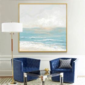 100% Handmade blue sea level Canvas Painting Modern Ocean Seascape Artwork Pictures Thick Oil Wall Art Decoration - 80x80cm