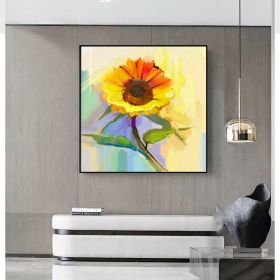 Modern canvas wall art famous sunflower flower decoration hand painted abstract oil painting canvas living room wall decoration painting - 80x80cm