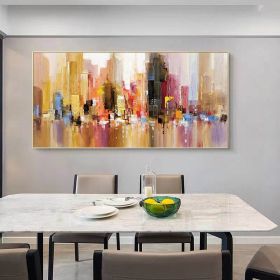 Hand Painted Urban Architecture Landscape Abstract Oil Painting Canvas Nordic Poster Wall Art Picture Living Room Home Decor - 50x70cm