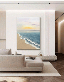 Hand painted oil painting sunrise seascape sailboat home decoration wall art canvas hanging painting - 90x120cm