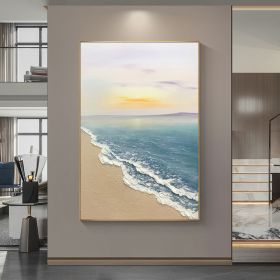 Hand painted oil painting sunrise seascape sailboat home decoration wall art canvas hanging painting - 70x140cm