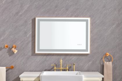 36*24 LED Lighted Bathroom Wall Mounted Mirror with High Lumen+Anti-Fog Separately Control - Gold