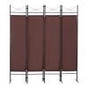 4-Panel Metal Folding Room Divider, 5.94Ft Freestanding Room Screen Partition Privacy Display for Bedroom, Living Room, Office - Brown