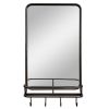 Wall Bathroom Mirror with Shelf Hooks Sturdy Metal Frame for Bedroom Living Room - Black