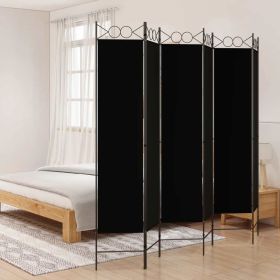 6-Panel Room Divider Black 94.5"x78.7" Fabric - Black