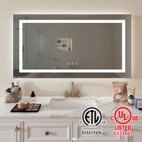 55 in. W x 30 in. H LED Large Rectangular Frameless Anti-Fog Bathroom Mirror Front & Backlit - as Pic