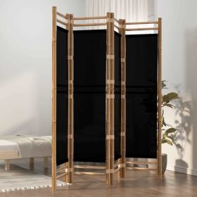 Folding 4-Panel Room Divider 63" Bamboo and Canvas - Black