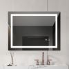 32*24 LED Lighted Bathroom Wall Mounted Mirror with High Lumen+Anti-Fog Separately Control+Dimmer Function - as Pic