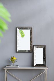 20" x 12" Antique Silver Rectangle Mirror with Floral Accents, Mirrored Display Tray, Hanging Wall Mirror - as Pic