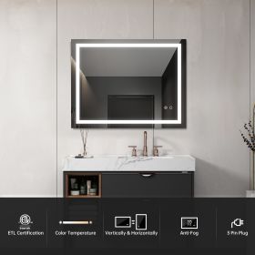 LED Lighted Bathroom Wall Mounted Mirror with High Lumen+Anti-Fog Separately Control+Dimmer Function - as Pic