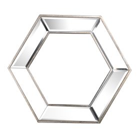 20" x 18" Hexagon Wall Mirror with Contemporary Glass Design, Home Decor Accent Mirror for Living Room, Entryway, Bedroom - as Pic