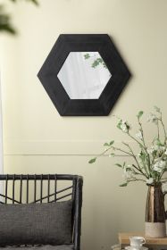 18.5" x 18.5" Hexagon Mirror with Solid Wood Frame, Wall Decor for Living Room Bathroom Hallway, Black - as Pic