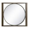 Round Wall Mirror with Rectangular Wooden Frame, Brown - as Pic