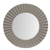 32 Inch Round Beveled Floating Wall Mirror with Corrugated Design Wooden Frame, Gray - as Pic