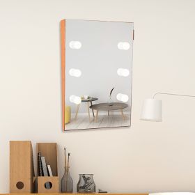 Wooden Wall Vanity Mirror Makeup Mirror Dressing Mirror with LED Bulbs - as Pic