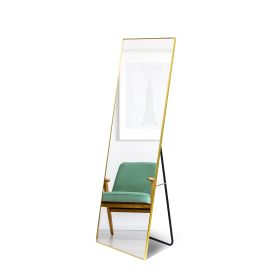 Full Length Mirror, Floor Mirror with Stand,Wall-Mounted Dressing Mirror , Bedroom Mirror with Aluminium Frame 65"x22", Gold - as Pic