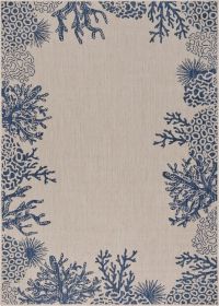 Home Decor Coastal Bordered Coral Reef Indoor/Outdoor Accent Rug - Navy|Beige - 1'10" X 3'0"