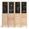 4-Panel Folding Privacy Room Divider Screen with Chalkboard - natural