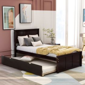 Platform Bed with Twin Size Trundle, Twin Size Frame - Espresso