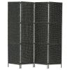 4-Panel Room Divider Black 60.6"x63" Water Hyacinth - Black