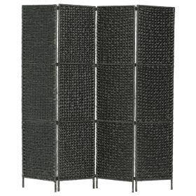 4-Panel Room Divider Black 60.6"x63" Water Hyacinth - Black