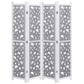 4-Panel Room Divider Gray 55.1"x65" Solid Wood - Grey