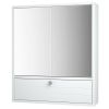 Bathroom Double Mirror Door Wall Mount Storage Wood Cabinet - White